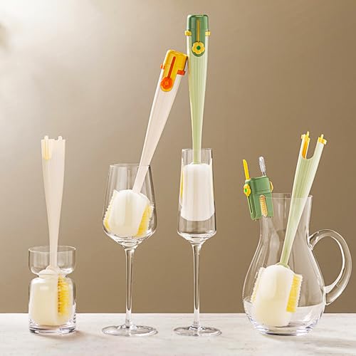 Image of 5 in 1 Long Handle Cup Cleaning Brush,Multifunctional Cup Lid Gap Cleaning Brush Set,Special Brush for Detachable Water Bottle,1 Piece,White.