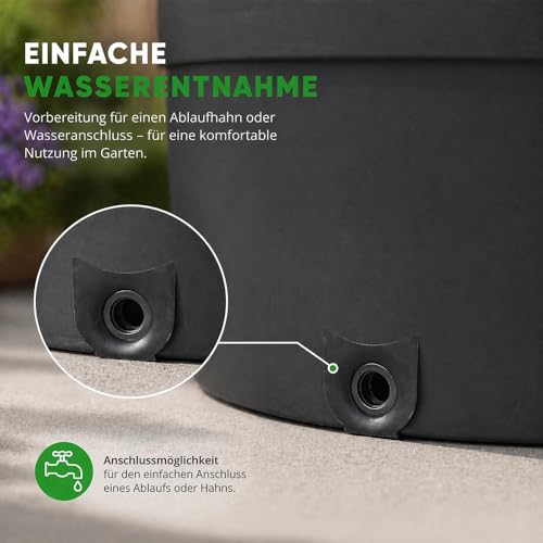 Ondis24 Kunststoff Regentonne XXL 500L mit Deckel – Wasserspeicher Fass für Garten, robust & UV-beständig, Regenwassertank zur Bewässerung, Regenfass mit Füllstandsanzeige
