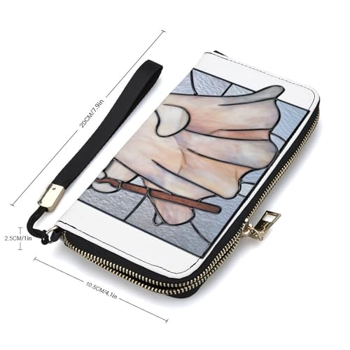 Stained Glass Cute Ghost Holding Old Broom PU Leather Clutch Long Bifold Wallet, Coin Purse Credit Pass Case, Durable Card-Holder Money Storage for Women Men2