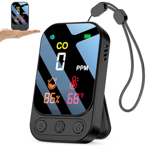 YOJOCK Detector de Monóxido de Carbono 3-en-1 Portátil para Casa y Viajes, 120 Horas de Standby, Detector CO Recargable, Alarma Acústica y Visual para Autocaravanas, Camping y Hoteles (Negro)