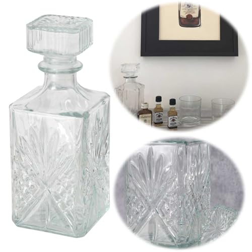 LS-LebenStil Glaskaraffe Kristall 950ml Whisky Karaffe ideal als Dekanter für Cognac,Gin, Rum, Schnaps, Likör oder auch einen guten Wein