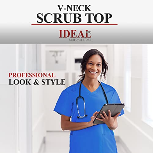 Ideal V-Neck Scrub Top For Men & Women- Unisex Workwear Medical Scrub With 2 Side Pockets, Royal Blue, Large, 2 Pack #TOP1