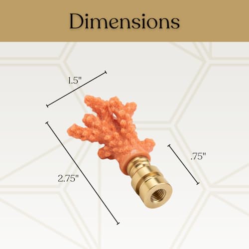 Image of Royal Designs, Inc. Sea Life Lamp Finial, Medium Coral, Orange, Polished Brass Base, Replacement Finial for Table or Floor Lamps