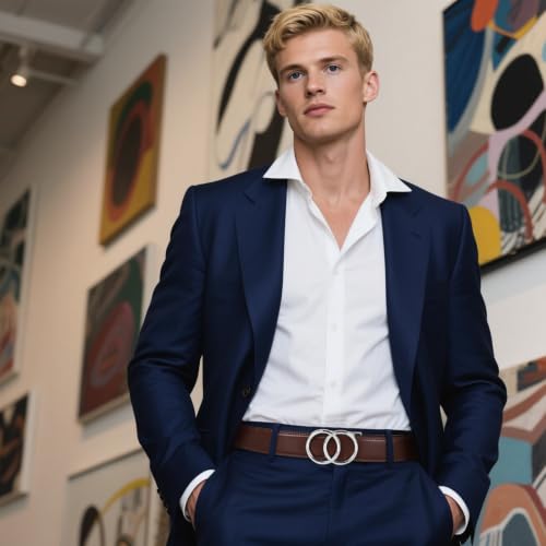 Image of Aurolran Men&Womens Leather Dress Belt Business Automatic Buckle Belt Color-Black Silver Gold