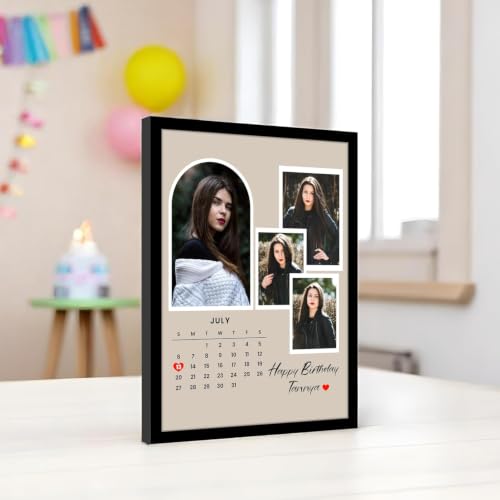 Image of Personalized CalendarsTheme Happy Birthday Wall Photo Print Collage with 4 Photo Upload Customized Photo Frame Gift For Mother, Father, Sister and Friends (Size 13x18 inch)