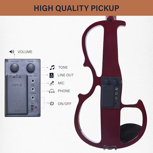 Image of Cecilio 4 /4 Full Size Electric Violin, Solid Maple with Ebony Fittings, Red