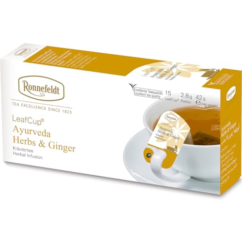 Ronnefeldt LeafCup Ayurveda Herbs & Ginger Chai – Naturally Caffeine-Free Loose Leaf Herbal Tea with Ginger, Fennel & Spices – 15 Individually Wrapped Tea Bags
