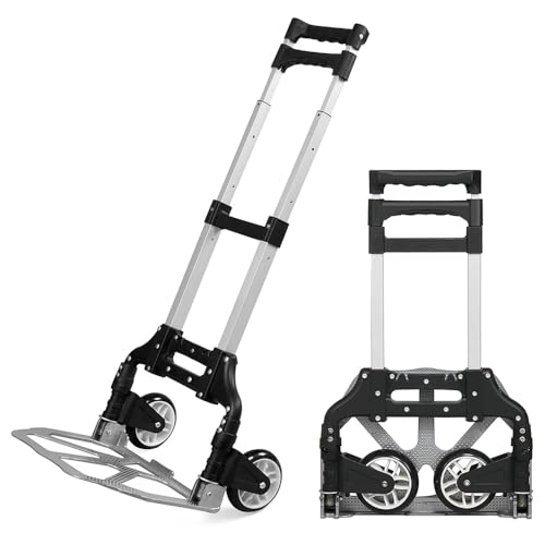 Rynli Aluminium Folding Hand Truck | 80KG Heavy Duty Foldable Trolley on Wheels for Moving Boxes and Shopping