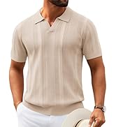 COOFANDY Mens Knit Polo Shirts V Neck Textured Polo Shirts Short Sleeve Breathable Polo Casual Co...