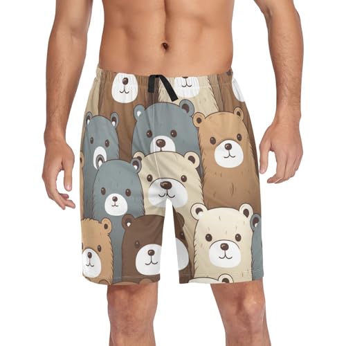 Bear Pajama Short for Men, Men's Pajama Bottoms, Lounge Sleepwear for Dad's Gift