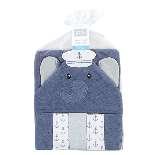 Image of Hudson Baby Unisex Baby Hooded Towel and Five Washcloths, Sailor Elephant, One Size