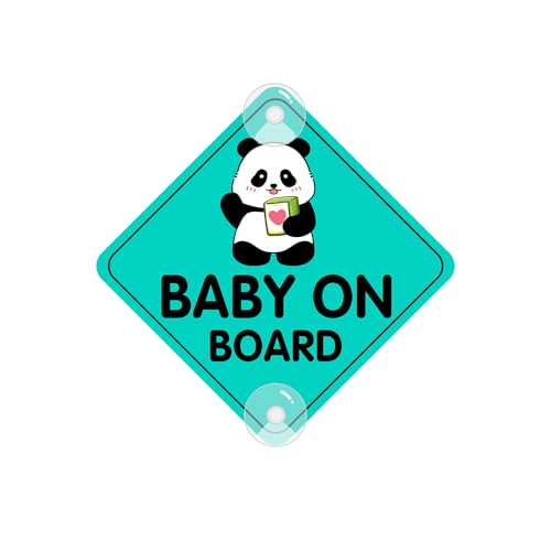 Image of Baby On Board Sticker for Cars, Cute Panda PVC Car Suction Cup Kids On Board Safety Warning Sign for Car Rear Side Window (1PCS, Suction Cup, Mint Green)