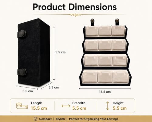 Image of Velvet 12 Pair Earring Organizer Box | Jewelry Storage Folder for Earrings, Studs & Small Jewelry | Foldable Travel Jewelry Case | Black Velvet Display Box for Women & Girls (Pack Of 1) JB53