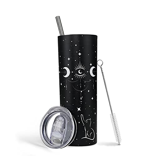 Regalos góticos, regalos góticos, regalos góticos para mujeres, vaso de gato gótico, regalos de gato negro, regalos góticos para amantes de los gatos, vaso gótico con tapa y pajilla, vaso gótico de 20