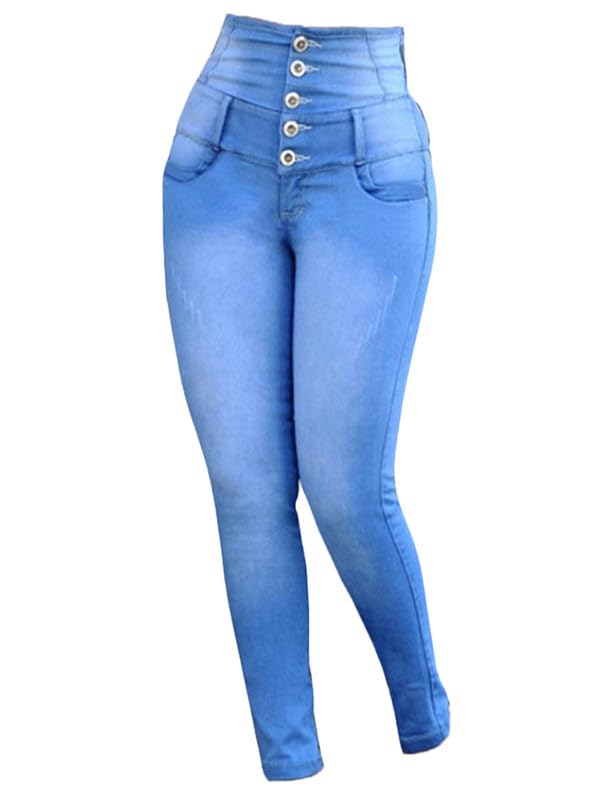 Andongnywell Women's High Waist Stretch Jeans Button Push Up Butt Lifting Skinny fit Jeans Trousers3