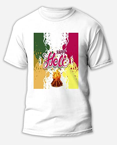 Image of MUKESH HANDICRAFTS Knitted Polycotton Fabric Regular Fit Girl Women Half Sleeve T-Shirt for Festival of Holi Style 27 White Size : Free