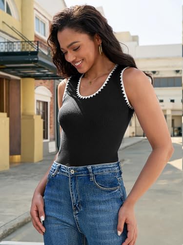 Image of SweaterTank Tops for Women Sleeveless Shirts Casual Slim Fitted Color Block Ribbed Tanks Fall Sweater Vest