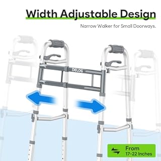 Delog Narrow Folding Walker for Seniors with Trigger Release and 5 Inches Wheels, Lightweight Supports Up to 350 lbs, Aluminum Folding Walker for Elderly, Handicapped and Disabled