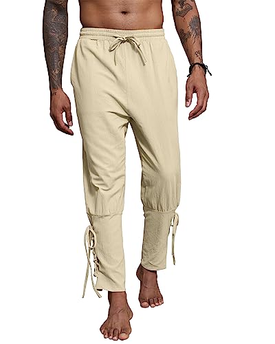 YAOBAOLE Pantalon en Lin Homme Rétro Pantalon Medieval Homme Grande Taille Kaki du Nil Kaki XL
