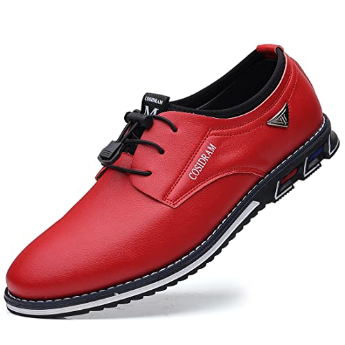 COSIDRAM Mens Casual Leather Shoes Business Slip-on Shoes Fashion Comfort Office Shoes for Male Red 10
