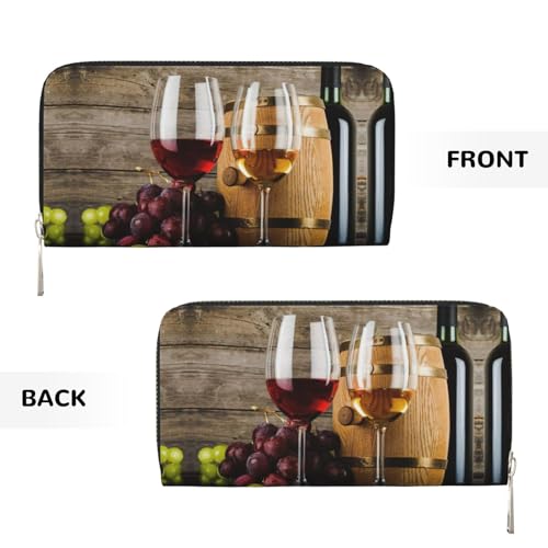 Art Red Wine Galsses & Grapes Print Women Wallet Trendy Travel-Friendly 7.9X3.9in Casual Clutch Purse Gift for Ladies3