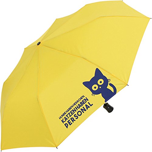 Mini Taschenschirm stabil Auf-Automatik Bedruckt Katzen haben Personal. - gelb Cover