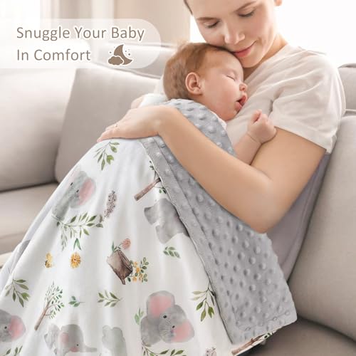 Image of BORITAR Baby Blanket for Boys Girls Super Soft Double Layer Minky with Dotted Backing, Lovely Grey Elephant Animal Design Blanket for Toddler Newborn 30 x 40 Inch(75x100cm)