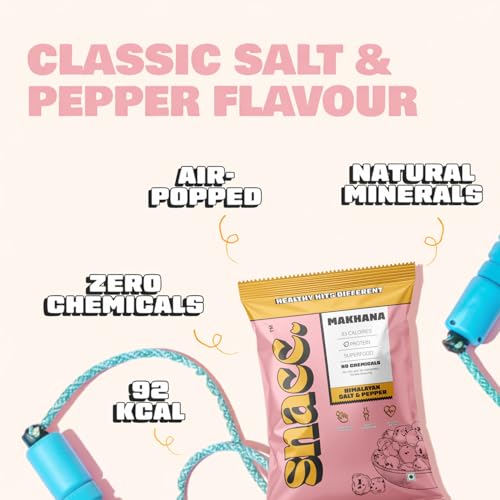 Image of Snacc Himalayan Salt & Pepper Makhana, Spicy Roasted Fox Nuts, Protein Rich, Gluten Free, MSG Free, Zero Trans Fat, Zero Sugar, Low Calorie 18 g small pocket (Pack of 6, Himalayan Salt & Pepper)