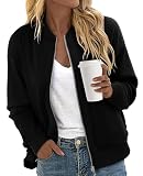 CRAZY GRID Womens Plus Size Jackets Long Sleeve Full Zip Casual Lightweight Fall Jacket Lightweight Black Bomber Jacket Fall Outfits Black X-Large