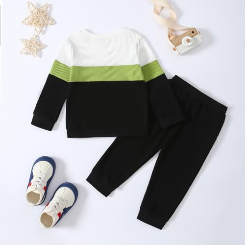 Image of Kid Toddler Boy Clothes Color Block Sweatshirt and Casual Pants 2Pcs Boys Fall Winter Outfits 1-5T