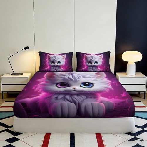 Drap housse chat 3D violet 90x200x25cm comme cadeau de maison original - 4