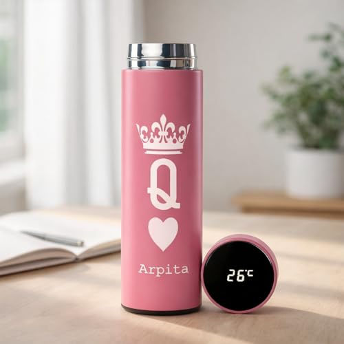 Image of fnp LED Temperature Custom Name Bottle | Personalised Water Bottle with Smart Temperature Display | Suitable for Office, School, Travel, Gifting & Daily Use (Queen Pink)