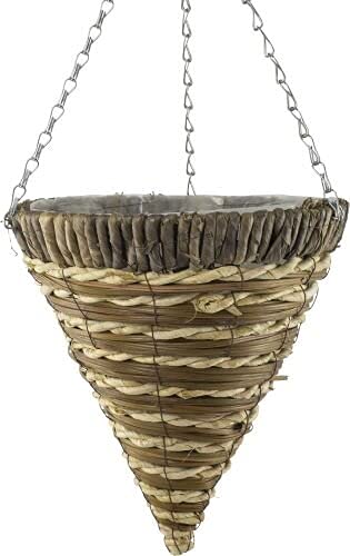 Emma Hanging/Wall Baskets with Liner Round/Cone Shaped Indoor Outdoor Garden Planter Weave Rattan Wicker (2 x 12 Emma Hanging Basket Cone WIC529)