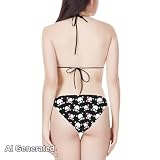 JEOCODY Skull Bikini Push Up High Waisted Leave Bikini Sets for Women Gothic Women's Triangle Bikini Floral String Bikini Set Two Piece Swimsuit Bathing Suits