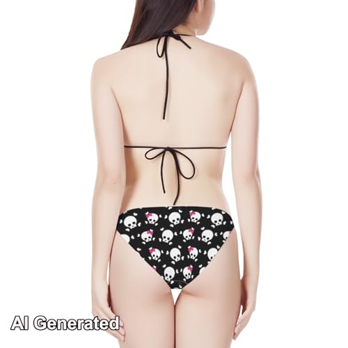 JEOCODY Skull Bikini Push Up High Waisted Leave Bikini Sets for Women Gothic Women's Triangle Bikini Floral String Bikini Set Two Piece Swimsuit Bathing Suits