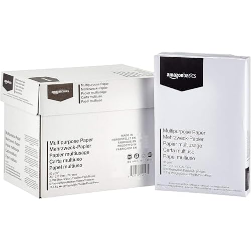 Amazon Basics Druckerpapier, DIN A4, 80 g/m², 2500 Stück, 5 Packungen mit 500, Weiß