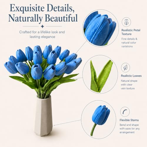 Image of Mandy's 20pcs Artificial Light Blue Tulips