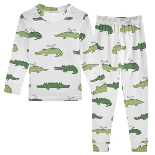 Pajama Sets Long Sleeve Crocodile Bird Pattern Print Soft Comfy Sleepwear 2 Piece PJS 3-8T
