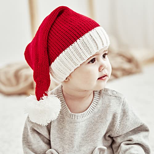 Red Santa Hat, Christmas Knitted Hat for Adults Kid Warm Xmas Holiday Beanie Hats for Christmas3
