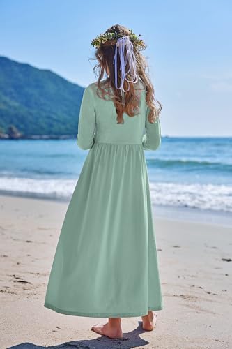 Image of Arshiner Girls Maxi Dress Long /Short Sleeve Casual Holiday Dress with Pockets for 5-13 Years