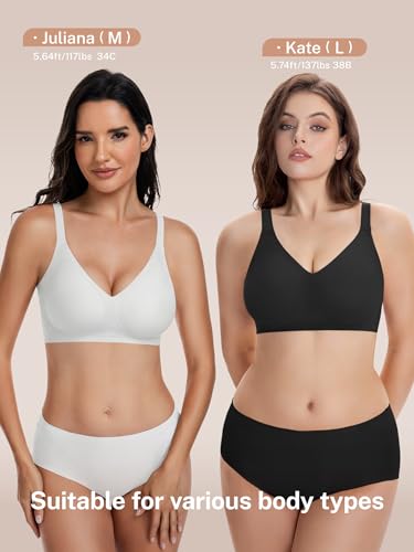 Image of habibee Wireless Jelly Bra for Women Comfort Seamless Full Coverage Bras | No Underwire, 3 Pack Everyday Bralettes, V Neck, T-Shirt, Back Smoothing, Comfortable Brassiere, Soft Gel, Push Up, Sport