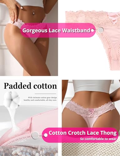 Image of ohyeah Sexy Lace G-String Thongs Panties Low Rise Underwear Undies for Women Cotton Crotch Cheeky Tangas Panties 4-18
