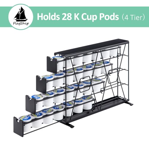 Image of FlagShip K Cup Holder for Keurig Pods Coffee Pod Storage 4 Tier K Cup Drawer Organizer for Counter (28 Pods Capacity)