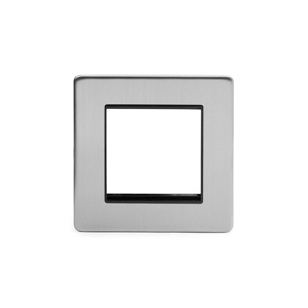 Soho Lighting Brushed Chrome 1 Gang Euro Module Faceplate Blk Ins Screwless