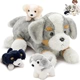 Tezituor 5Pcs Australian Shepherd Dog Stuffed Animals, 24'' Large Mommy Stuffed Dog with 4 Puppies, Realistic Border Collie Plush Gift for Girl Boy