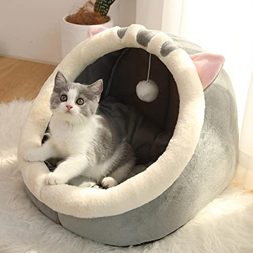Madezz Sweet Cat Bed Warm Pet Basket Cozy Kitten Lounger Cushion Cat House Tent Very Soft Small Dog Mat Bag for Washable Cave Cats Beds British Shorthair L (48X45X37cm)