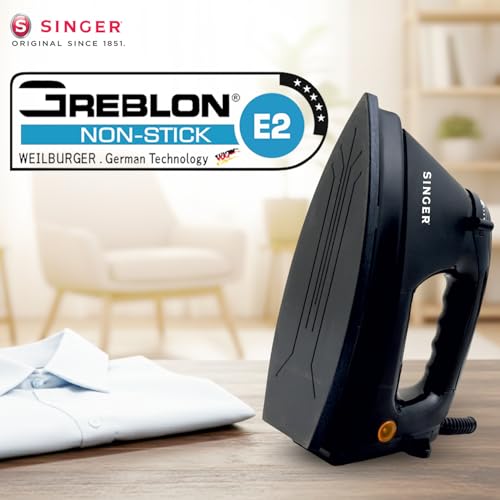 Image of SINGER Shakti Press Heavy Weight Dry Iron with 2 Year Warranty | 1000W Power | 1.6 Kg Heavy Body | Double Coated Sole Plate | Adjustable Temperature Control | 180 Swivel Cord | ISI Certified