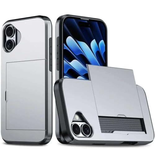 Étui portefeuille double couche pour iPhone 15 Pro Max gris