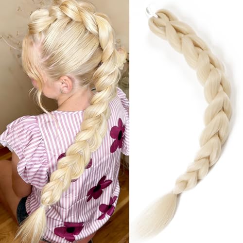Getgal 24 Inch 613 Braids Ponytail Hair Pre Braiding Hair with Tie Synthetic Golden Hair Extensions for Halloween Costume Cosplay（24inch Ponytail 613）