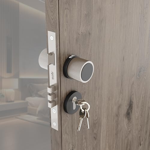 Image of Gloxy Zinc Keyless Door Lock Handle for Dorset with Brass Lock Body Set with 3 Key Main Door Locks for Kitchen, Hotel, Bathroom, Home | Satin & Black Finish (2 Years Warranty, Pack of 1)